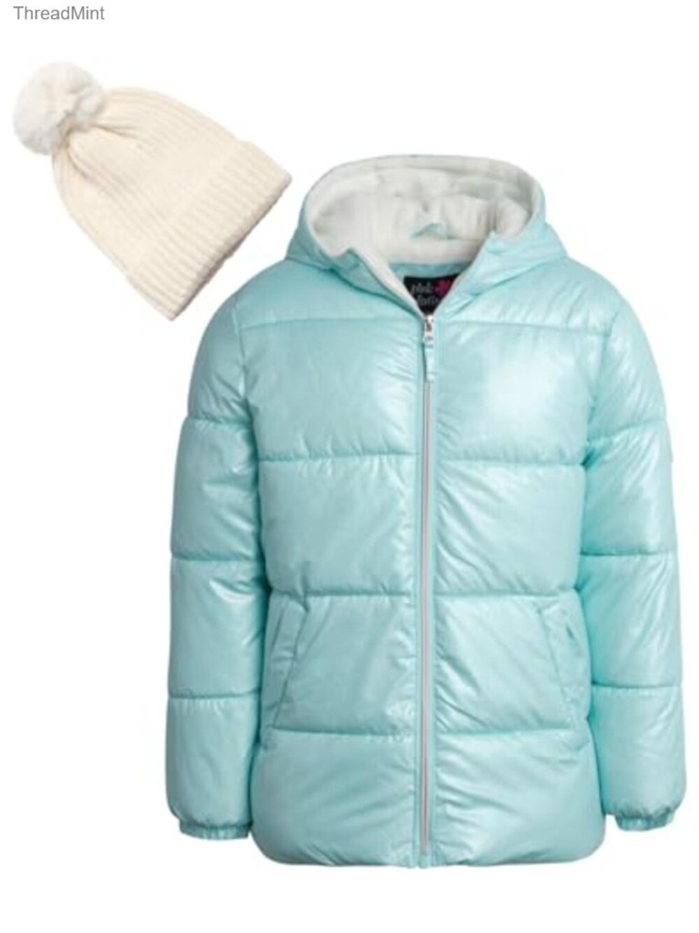 Girls Fleece-Lined Puffer Jacket with Hat Winter Coat